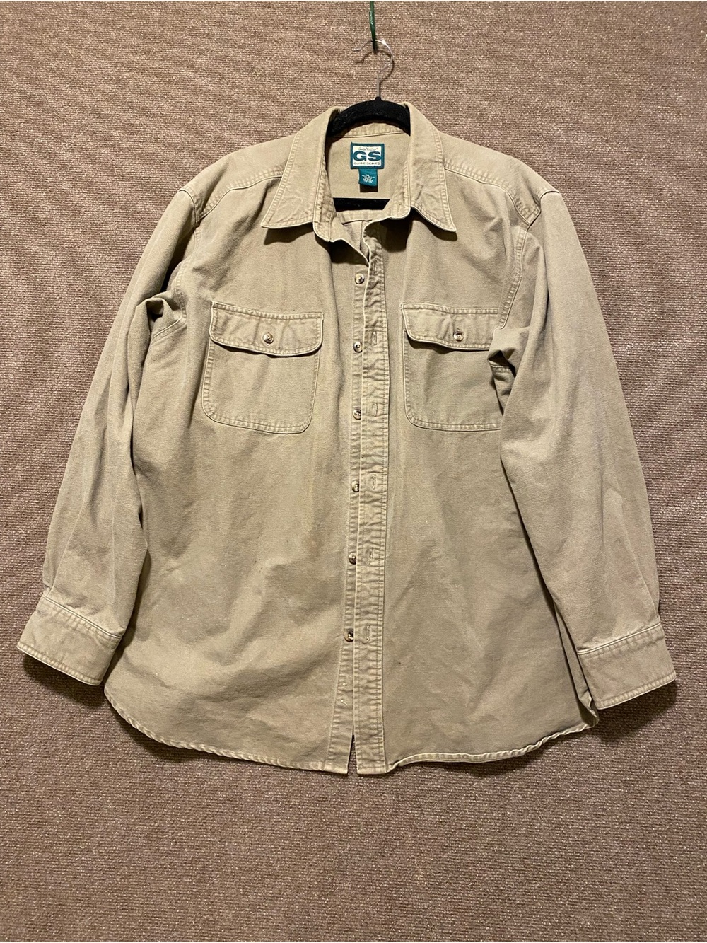 Casual Beige Button-Down Work Shirt
